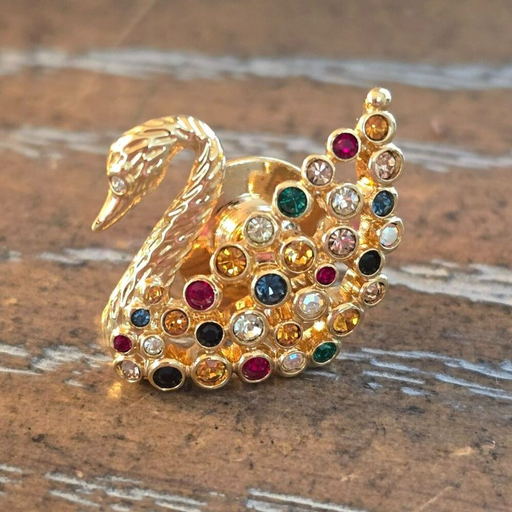 SWAROVSKI Swan Tac Lapel Pin Multi Color Crystals